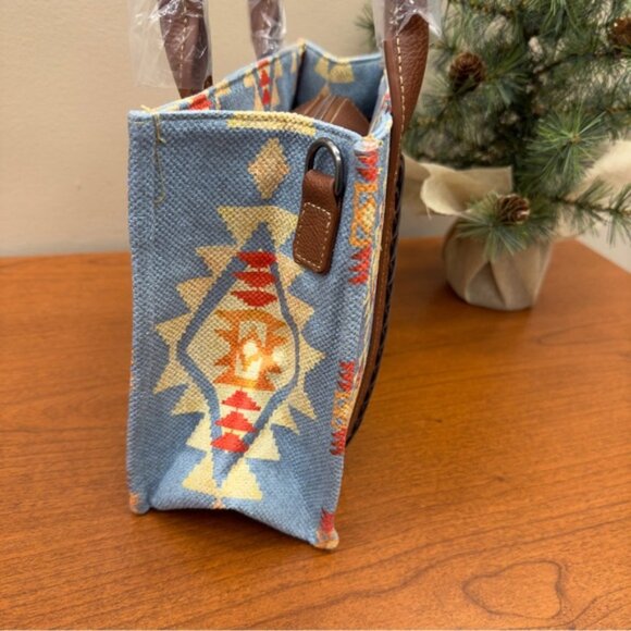 NWT Wrangler Mini Tote Blue Southwestern Aztec Small Crossbody Purse Handbag - Picture 8 of 10